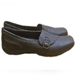 Easy Street Brown Croc Embossed Comfort Slip-On Loafers Womens Size 10 N